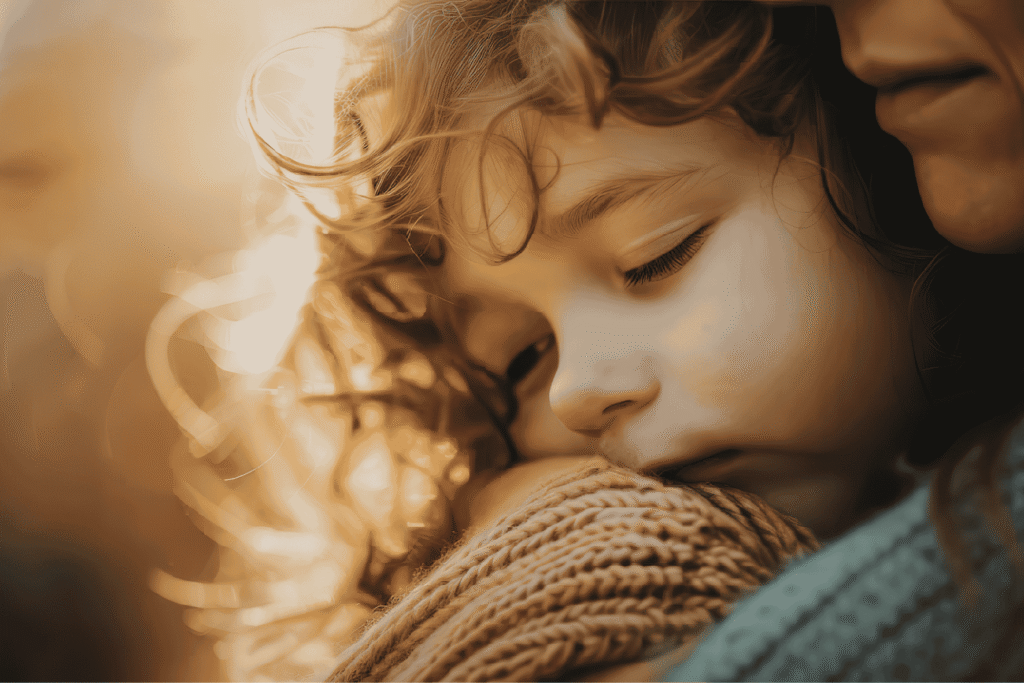 Ein Kind mit ADHS, das sich von der Mutter trösten lässt