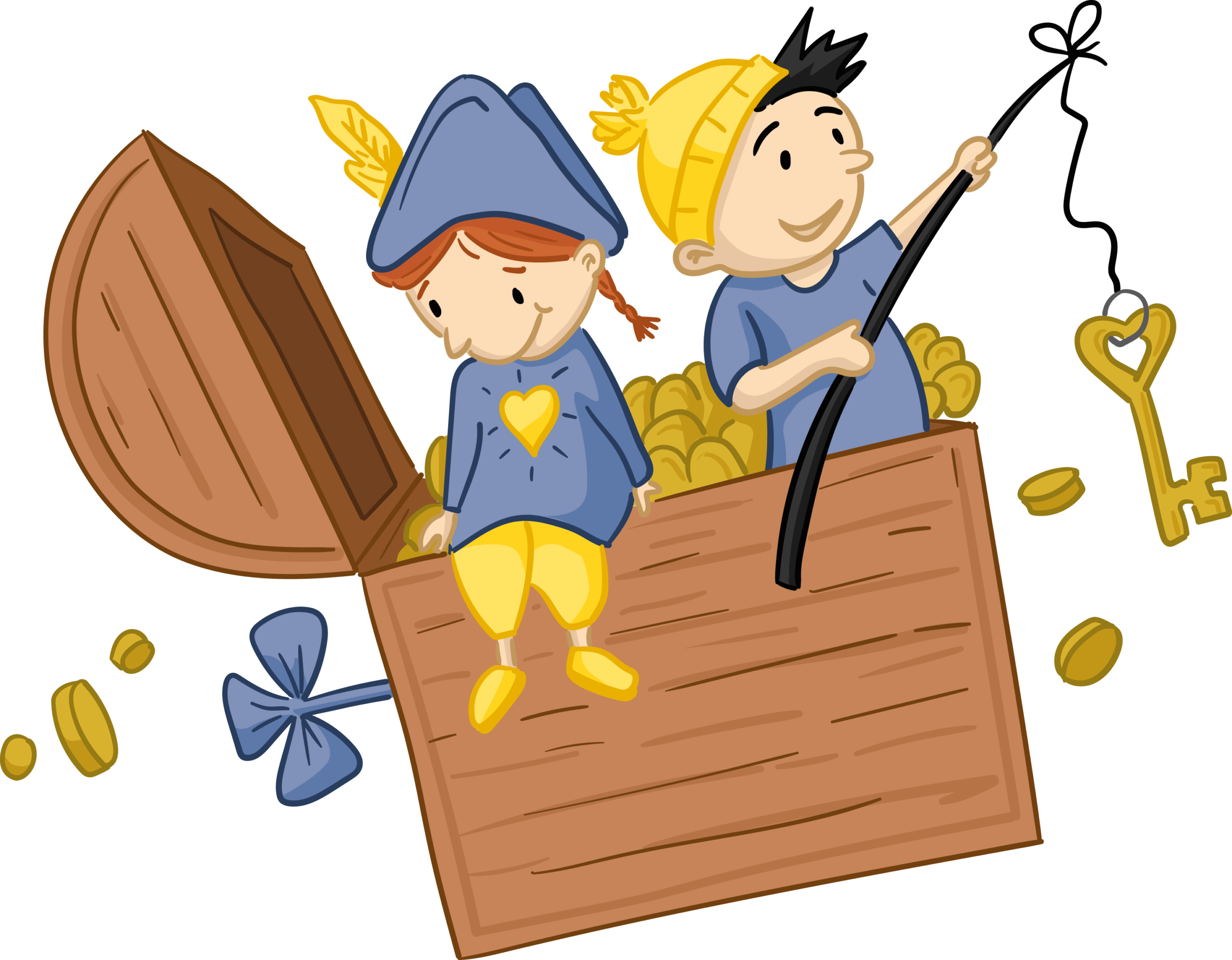 Zu sehen sind zwei Kinder, die aus einer Schatztruhe steigen und für Kinder mit ADHS stehen, die Rahel Graf mit ihrem Coaching in Ballwil unterstützt